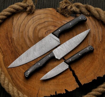 Premium Custom Handmade Chef Knife Set –3 Piece Professional Kitchen Knives & Leather Roll Bag