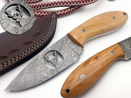 Damascus Hunting Knife with Olive Wood Handle