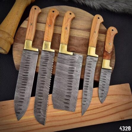 Premium Handmade Chef Knife Set – 5 Piece Professional Kitchen Knives with Rosewood  & Leather Roll Bag