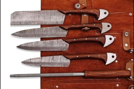 Handmade Chef Knife Set – 4 Piece Professional Kitchen Knives with Rosewood Handle & Leather Roll Bag