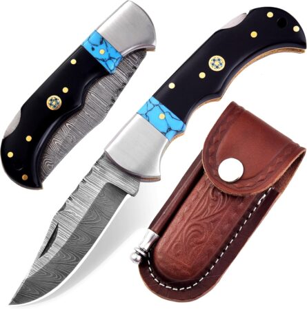 Custom Handmade Damascus folding knife | Pocket knife with sheath