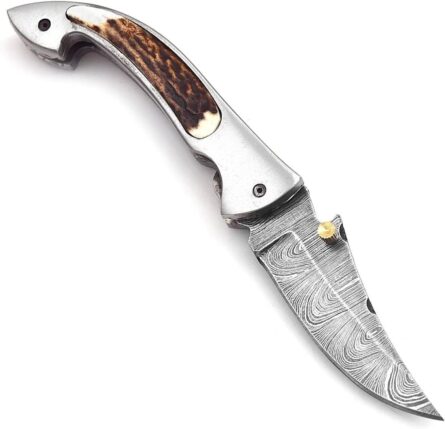 Premium Damascus Handmade Pocket Knife with Pocket Clip for Men