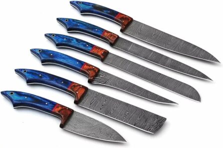 Custom Handmade Chef Knife Set – 6 Piece Professional Kitchen Knives & Leather Roll Bag
