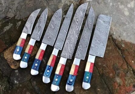 Professional Handmade Chef Knife Set – 7 Piece Professional Kitchen Knives & Leather Roll Bag