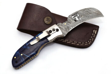 Custom Handmade Damascus folding knife with clip edc
