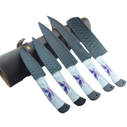 Custom Handmade Chef Knife Set –5 Piece Professional Kitchen Knives & Leather Roll Bag