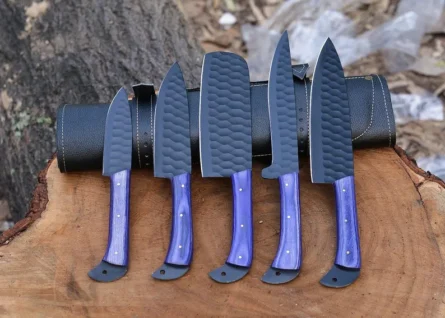 Custom Handmade Chef Knife Set –5 Piece Professional Kitchen Knives & Leather Roll Bag