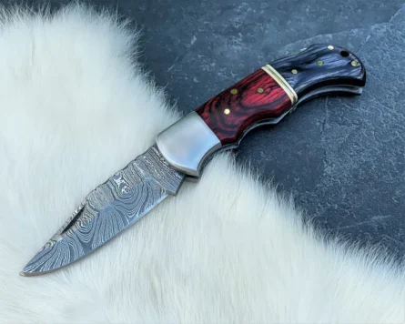 Custom Handmade pocket knife | 6.5'' Damascus folding knife | knife with leather sheath