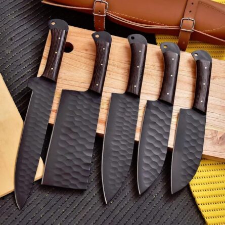 Custom Handmade Chef Knife Set–5 Piece Professional Kitchen Knives & Leather Roll Bag