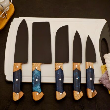 Custom Handmade Chef Knife Set –5 Piece Professional Kitchen Knives & Leather Roll Bag