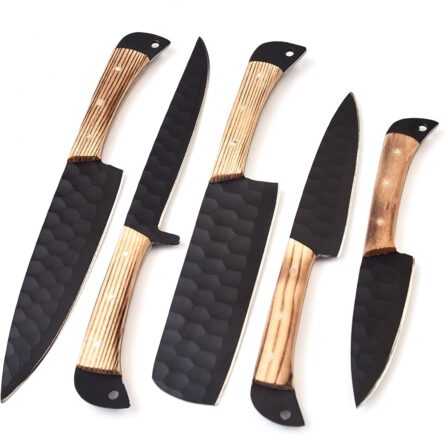 Custom Handmade Chef Knife Set –5 Piece Professional Kitchen Knives & Leather Roll Bag