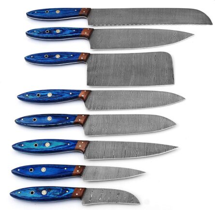 Custom Handmade Chef Knife Set – 8 Piece Professional Kitchen Knives & Leather Roll Bag