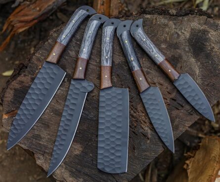 Custom Handmade Chef Knife Set – 5Piece Professional Kitchen Knives & Leather Roll Bag