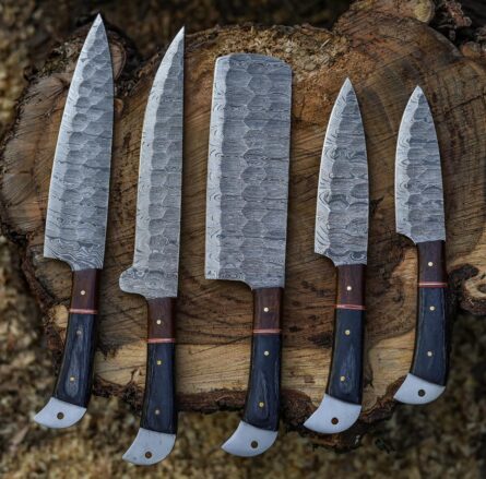 Custom Handmade Chef Knife Set – 5Piece Professional Kitchen Knives & Leather Roll Bag