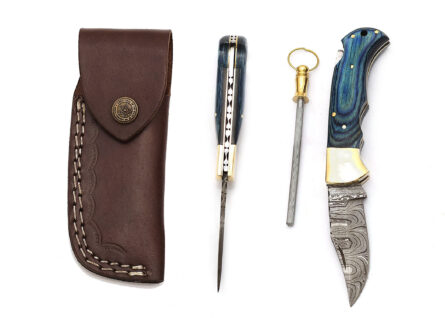 Custom Handmade pocket knife | 6.5'' Damascus folding knife | knife with leather sheath