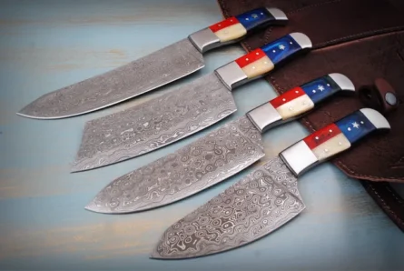 Custom Handmade Chef Knife Set – 4Piece Professional Kitchen Knives & Leather Roll Bag