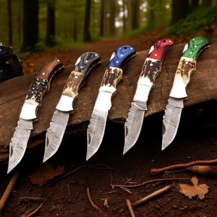Custom Handmade pocket knife | set of 5 pocket with leather sheath