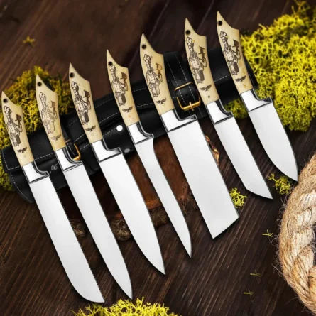 Custom Handmade Chef Knife Set –7 Piece Professional Kitchen Knives & Leather Roll Bag
