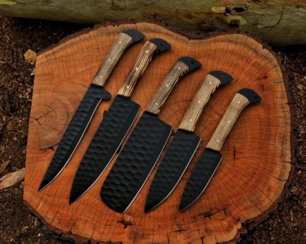 Custom Handmade Chef Knife Set –5 Piece Professional Kitchen Knives & Leather Roll Bag
