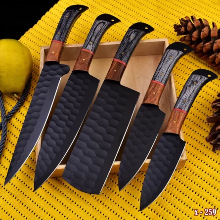 Custom Handmade Chef Knife Set –5 Piece Professional Kitchen Knives & Leather Roll Bag