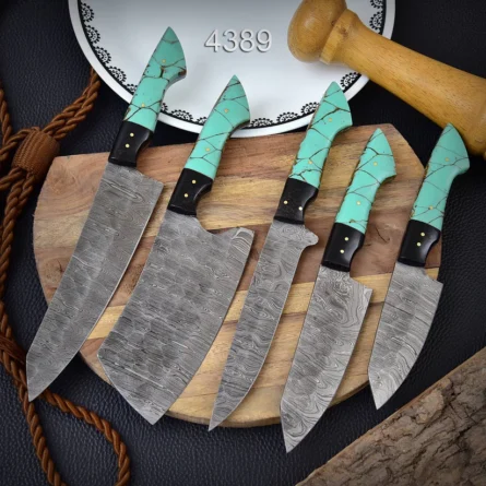 Custom Handmade Chef Knife Set –5 Piece Professional Kitchen Knives & Leather Roll Bag