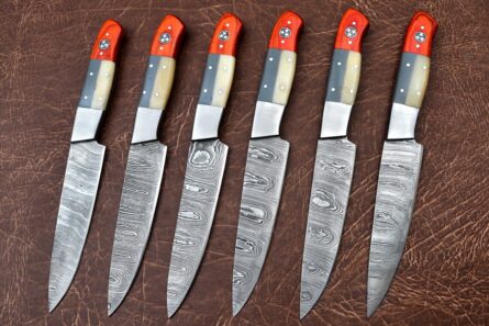 Custom Handmade Chef Knife Set –6 Piece Professional Kitchen Knives & Leather Roll Bag