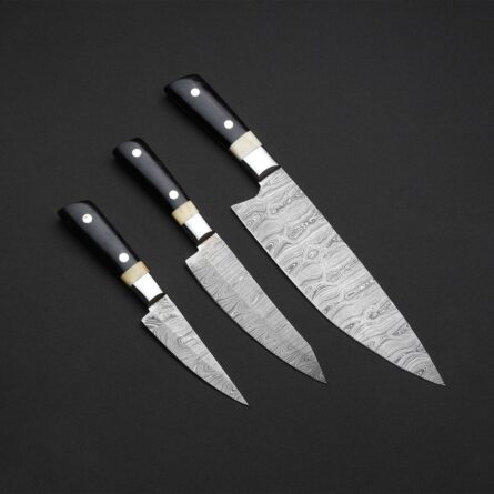 Custom Handmade Chef Knife Set –3 Piece Professional Kitchen Knives & Leather Roll Bag