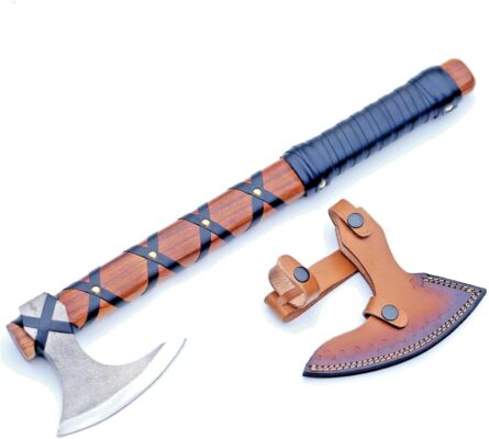 Custom Handmade Viking Axe – High Carbon Steel Bushcraft Hatchet with Hand-Carved Ash Handle & Leather Sheath Authentic Professional- grade Exclusive