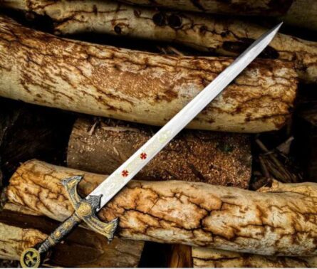 Hand-Forged Viking D2 Steel Sword | Hand-Forged King Solomon Damascus Steel Sword | Star of David Pommel & Leather Sheath