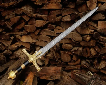 Hand-Forged Viking Damascus Steel Sword | Hand-Forged King Solomon Damascus Steel Sword | Star of David Pommel & Leather Sheath