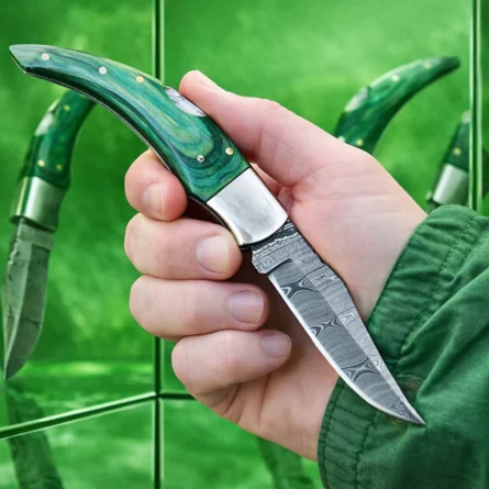 Custom Handmade damascus pocket knife | 6.5'' Damascus folding knife | knife with leather sheath