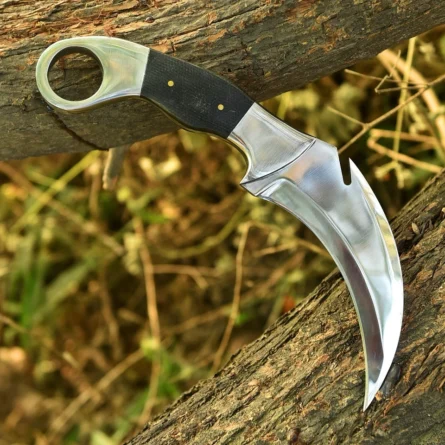 Custom Handmade Karambit Knife | Hand-Forged Tactical Blade with Ergonomic Black Wood Handle & Leather Sheath