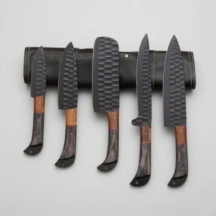 Custom Handmade Chef Knife Set –5 Piece Professional Kitchen Knives & Leather Roll Bag