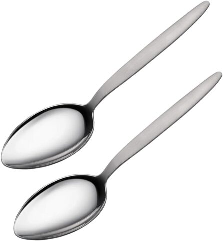 2-Pack Chef Kunz Spoon | Silver Stainless Steel 2 Tbsp Basting Spoon, 9 Inch Solid Sauce Spoons, Big Serving Spoons Stainless Steel, Plating & Quenelle & Cooking