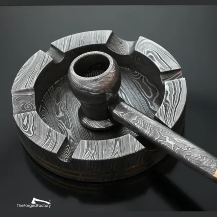 Damascus Steel Pipe and Ashtray Set - Unique Handcrafted Smoking Accessories