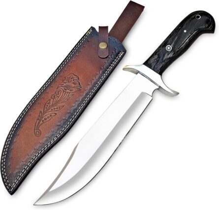 D2 Handmade 14 Inches Bowie Knife Full Tang Fixed Blade Knife with Sheath Hunting Knife with Along Wood Handle Ideal for Camping, Hiking, Survival And Bushcraft